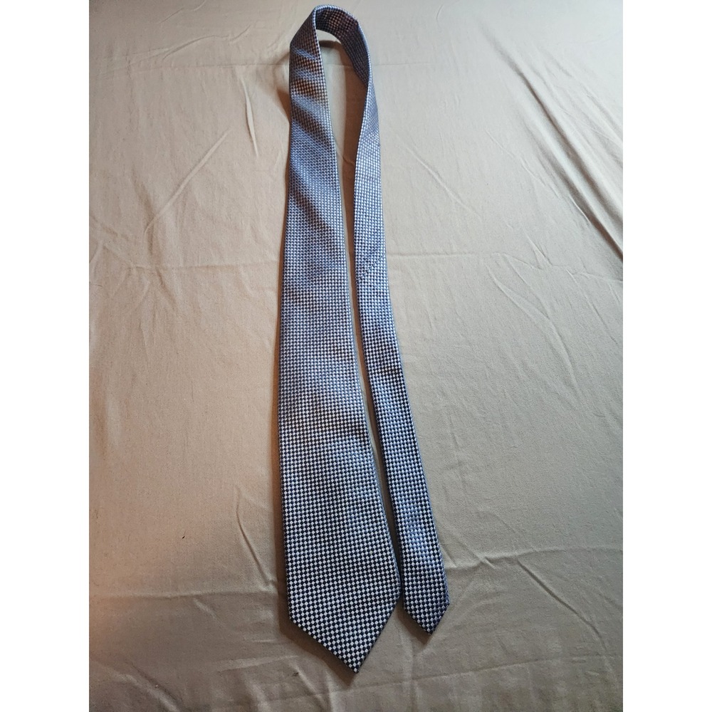 Donald J Trump Signature Collection Mens‎ Geometric Pattern Silk Tie Blue Silver